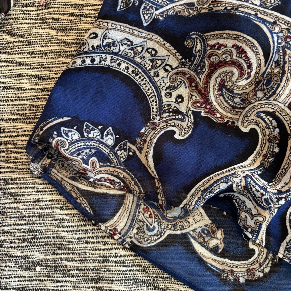 WHBM Blue‎ Paisley Elastic Waist Mini Dress 14 Floral Chiffon Lined - Picture 7 of 9